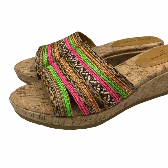 Eric Javits Cork Raffia Mixed Media Wedge Sandals - Picture 3 of 8